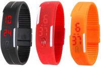 Omen Led Band Watch Combo of 3 Black, Red And Orange Digital Watch  - For Couple   Watches  (Omen)