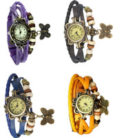 View NS18 Vintage Butterfly Rakhi Combo of 4 Purple, Blue, Black And Yellow Analog Watch  - For Women Wrist Watches Price Online(NS18)