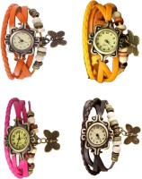 Omen Vintage Rakhi Combo of 4 Orange, Pink, Yellow And Brown Analog Watch  - For Women   Watches  (Omen)
