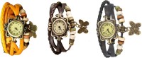Omen Vintage Rakhi Watch Combo of 3 Yellow, Brown And Black Analog Watch  - For Women   Watches  (Omen)