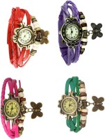 Omen Vintage Rakhi Combo of 4 Red, Pink, Purple And Green Analog Watch  - For Women   Watches  (Omen)