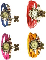 Omen Vintage Rakhi Combo of 4 Blue, Pink, Red And Yellow Analog Watch  - For Women   Watches  (Omen)