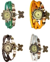 Omen Vintage Rakhi Combo of 4 Green, Brown, Yellow And White Analog Watch  - For Women   Watches  (Omen)