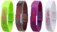 Omen Led Magnet Band Combo of 4 Green, Brown, Purple And White Digital Watch  - For Men & Women   Watches  (Omen)