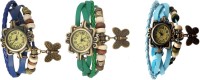 Omen Vintage Rakhi Watch Combo of 3 Blue, Green And Sky Blue Analog Watch  - For Women   Watches  (Omen)
