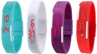 Omen Led Magnet Band Combo of 4 Sky Blue, White, Purple And Red Digital Watch  - For Men & Women   Watches  (Omen)