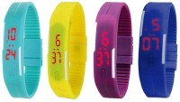 NS18 Silicone Led Magnet Band Combo of 4 Sky Blue, Yellow, Purple And Blue Digital Watch  - For Boys & Girls   Watches  (NS18)