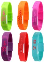 Omen Led Magnet Band Combo of 6 Green, Orange, Pink, Purple, Red And Sky Blue Digital Watch  - For Men & Women   Watches  (Omen)