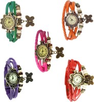 Omen Vintage Rakhi Combo of 5 Green, Orange, Pink, Purple And Red Analog Watch  - For Women   Watches  (Omen)