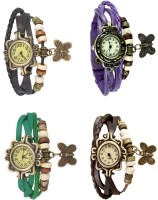 Omen Vintage Rakhi Combo of 4 Black, Green, Purple And Brown Analog Watch  - For Women   Watches  (Omen)