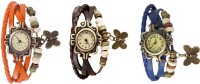 Omen Vintage Rakhi Watch Combo of 3 Orange, Brown And Blue Analog Watch  - For Women   Watches  (Omen)