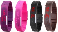 Omen Led Magnet Band Combo of 4 Purple, Pink, Black And Brown Digital Watch  - For Men & Women   Watches  (Omen)