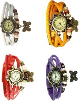 Omen Vintage Rakhi Combo of 4 White, Red, Yellow And Purple Analog Watch  - For Women   Watches  (Omen)