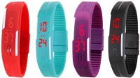 Omen Led Magnet Band Combo of 4 Red, Sky Blue, Purple And Black Digital Watch  - For Men & Women   Watches  (Omen)