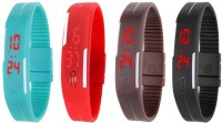 Omen Led Magnet Band Combo of 4 Sky Blue, Red, Brown And Black Digital Watch  - For Men & Women   Watches  (Omen)