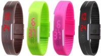 Omen Led Magnet Band Combo of 4 Brown, Green, Pink And Black Digital Watch  - For Men & Women   Watches  (Omen)
