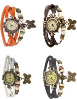 Omen Vintage Rakhi Combo of 4 Orange, White, Brown And Black Analog Watch  - For Women   Watches  (Omen)