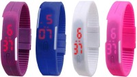 Omen Led Magnet Band Combo of 4 Purple, Blue, White And Pink Digital Watch  - For Men & Women   Watches  (Omen)