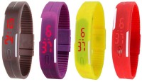 Omen Led Magnet Band Combo of 4 Brown, Pink, Yellow And Red Digital Watch  - For Men & Women   Watches  (Omen)
