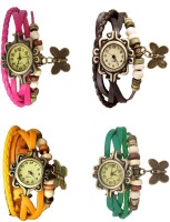 Omen Vintage Rakhi Combo of 4 Pink, Yellow, Brown And Green Analog Watch  - For Women   Watches  (Omen)