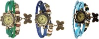 Omen Vintage Rakhi Watch Combo of 3 Green, Blue And Sky Blue Analog Watch  - For Women   Watches  (Omen)