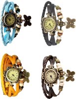 Omen Vintage Rakhi Combo of 4 Sky Blue, Yellow, Black And Brown Analog Watch  - For Women   Watches  (Omen)