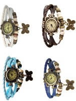 Omen Vintage Rakhi Combo of 4 White, Sky Blue, Brown And Blue Analog Watch  - For Women   Watches  (Omen)