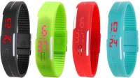 Omen Led Magnet Band Combo of 4 Black, Green, Red And Sky Blue Digital Watch  - For Men & Women   Watches  (Omen)