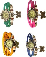 Omen Vintage Rakhi Combo of 4 Green, Yellow, Pink And Blue Analog Watch  - For Women   Watches  (Omen)