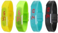 Omen Led Magnet Band Combo of 4 Yellow, Green, Sky Blue And Black Digital Watch  - For Men & Women   Watches  (Omen)