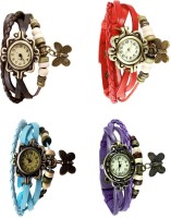 Omen Vintage Rakhi Combo of 4 Brown, Sky Blue, Red And Purple Analog Watch  - For Women   Watches  (Omen)