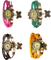 Omen Vintage Rakhi Combo of 4 Pink, Brown, Green And Yellow Analog Watch  - For Women   Watches  (Omen)