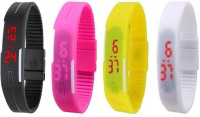 Omen Led Magnet Band Combo of 4 Black, Pink, Yellow And White Digital Watch  - For Men & Women   Watches  (Omen)