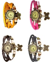 Omen Vintage Rakhi Combo of 4 Yellow, Brown, Pink And Black Analog Watch  - For Women   Watches  (Omen)