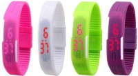 Omen Led Magnet Band Combo of 4 Pink, White, Green And Purple Digital Watch  - For Men & Women   Watches  (Omen)