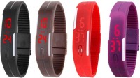 Omen Led Magnet Band Combo of 4 Black, Brown, Red And Purple Digital Watch  - For Men & Women   Watches  (Omen)