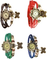 Omen Vintage Rakhi Combo of 4 Brown, Green, Red And Blue Analog Watch  - For Women   Watches  (Omen)