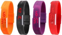 Omen Led Magnet Band Combo of 4 Orange, Black, Purple And Red Digital Watch  - For Men & Women   Watches  (Omen)