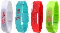 Omen Led Magnet Band Combo of 4 White, Sky Blue, Red And Green Digital Watch  - For Men & Women   Watches  (Omen)