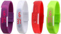 Omen Led Magnet Band Combo of 4 Purple, White, Red And Green Digital Watch  - For Men & Women   Watches  (Omen)