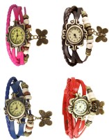 NS18 Vintage Butterfly Rakhi Combo of 4 Pink, Blue, Brown And Red Analog Watch  - For Women   Watches  (NS18)