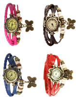 View NS18 Vintage Butterfly Rakhi Combo of 4 Pink, Blue, Brown And Red Analog Watch  - For Women Wrist Watches Price Online(NS18)
