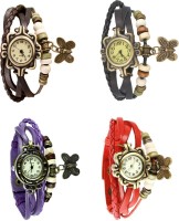 Omen Vintage Rakhi Combo of 4 Brown, Purple, Black And Red Analog Watch  - For Women   Watches  (Omen)