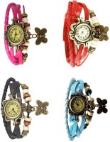 Omen Vintage Rakhi Combo of 4 Pink, Black, Red And Sky Blue Analog Watch  - For Women   Watches  (Omen)