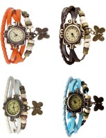Omen Vintage Rakhi Combo of 4 Orange, White, Brown And Sky Blue Analog Watch  - For Women   Watches  (Omen)
