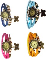 Omen Vintage Rakhi Combo of 4 Blue, Pink, Sky Blue And Yellow Analog Watch  - For Women   Watches  (Omen)