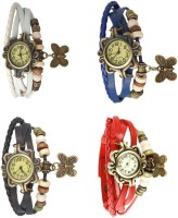 Omen Vintage Rakhi Combo of 4 White, Black, Blue And Red Analog Watch  - For Women   Watches  (Omen)
