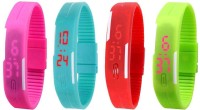 Omen Led Magnet Band Combo of 4 Pink, Sky Blue, Red And Green Digital Watch  - For Men & Women   Watches  (Omen)