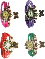 Omen Vintage Rakhi Combo of 4 Pink, Red, Purple And Green Analog Watch  - For Women   Watches  (Omen)