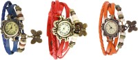 Omen Vintage Rakhi Watch Combo of 3 Blue, Red And Orange Analog Watch  - For Women   Watches  (Omen)